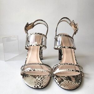Snake Print Clear Strap Heels Size 8.5 Block Heel Strappy Sandals Trendy